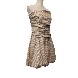 Reformation Clea Dress Women 12 Anzo Check Ruched Fitted Bodice Bubble Hem NEW